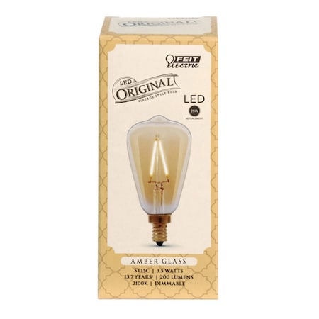 Feit Electric Feit ST15 E12 (Candelabra) Filament LED Bulb Amber Soft White 25 Watt Equivalence 1 pk ST15C/VG/LED